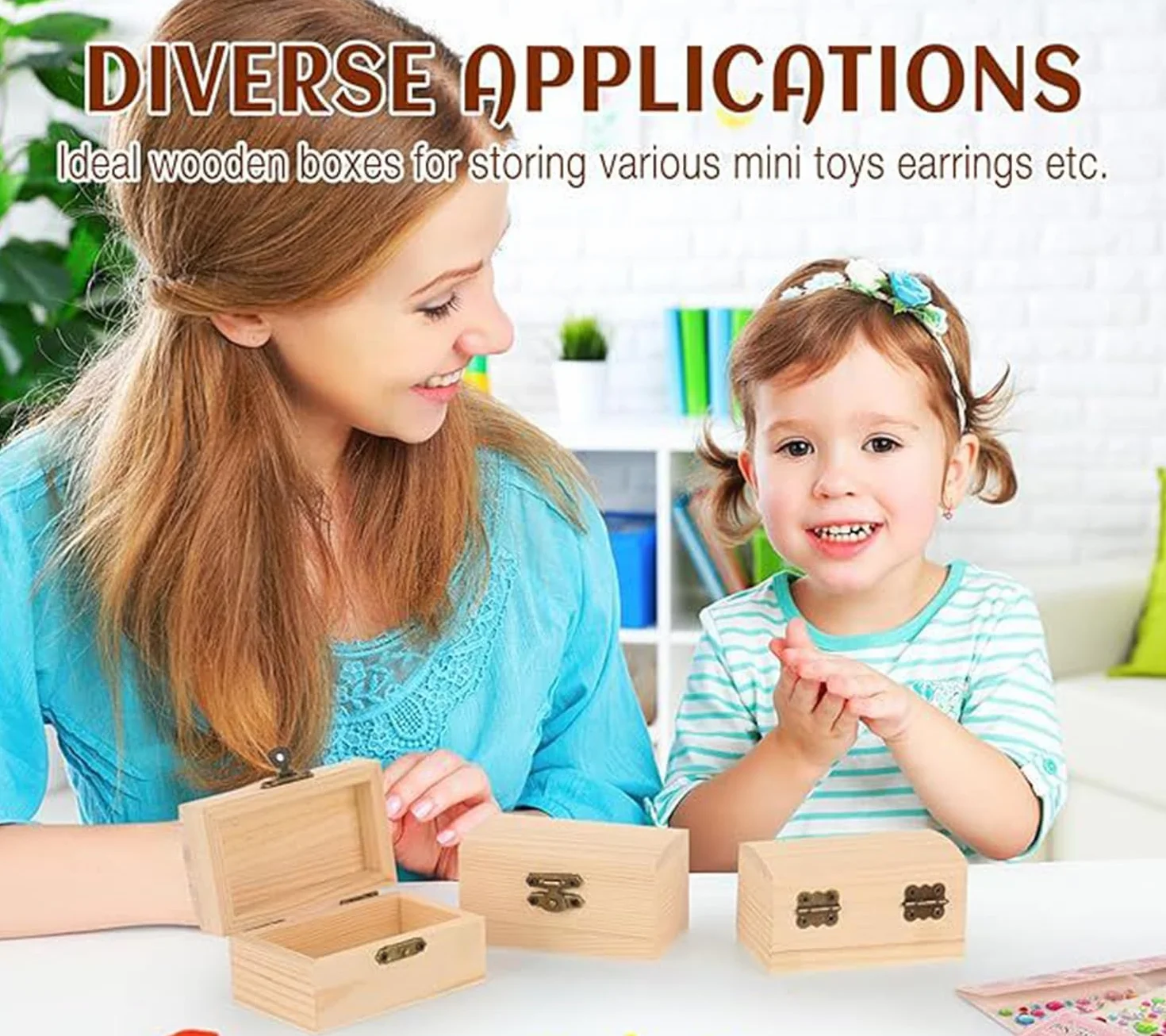 Caja de madera pequeña, cofre del tesoro de madera, mini cofre del tesoro, cofre rectangular, kit de manualidades, adecuado para decorar y guardar, 10 piezas