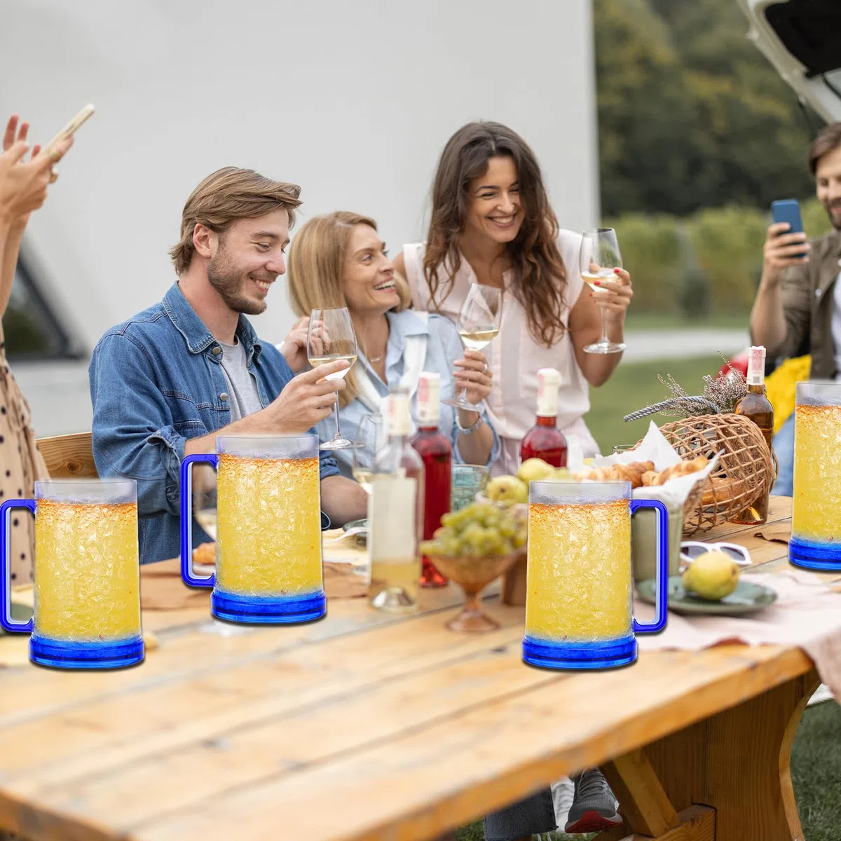 ACTOYS Jarra de Cerveza Congelador 450ML Taza para Cerveza Plástico, Vaso Doble Pared, Vaso Frio para Mantener Bebidas Frescas 15 x 10 cm (Azul)