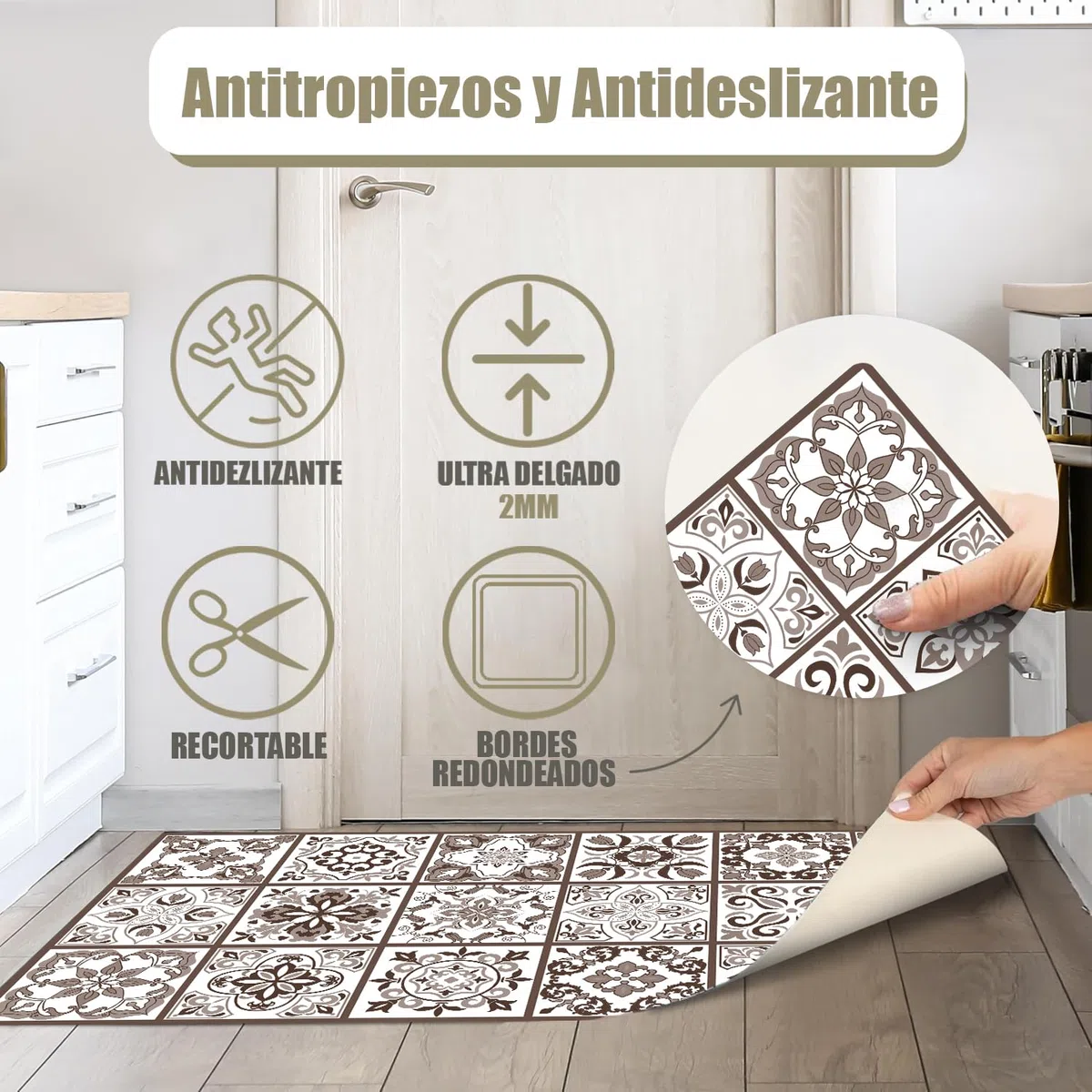 Alfombras Vinilicas para el Hogar 80 x 40 Marrón - Alfombra Vinilica Cocina Resistente y Antitropiezos - Alfombra Cocina Lavable Antideslizante para Interior/Exterior - Alfombras de Vinilo Esponjosas