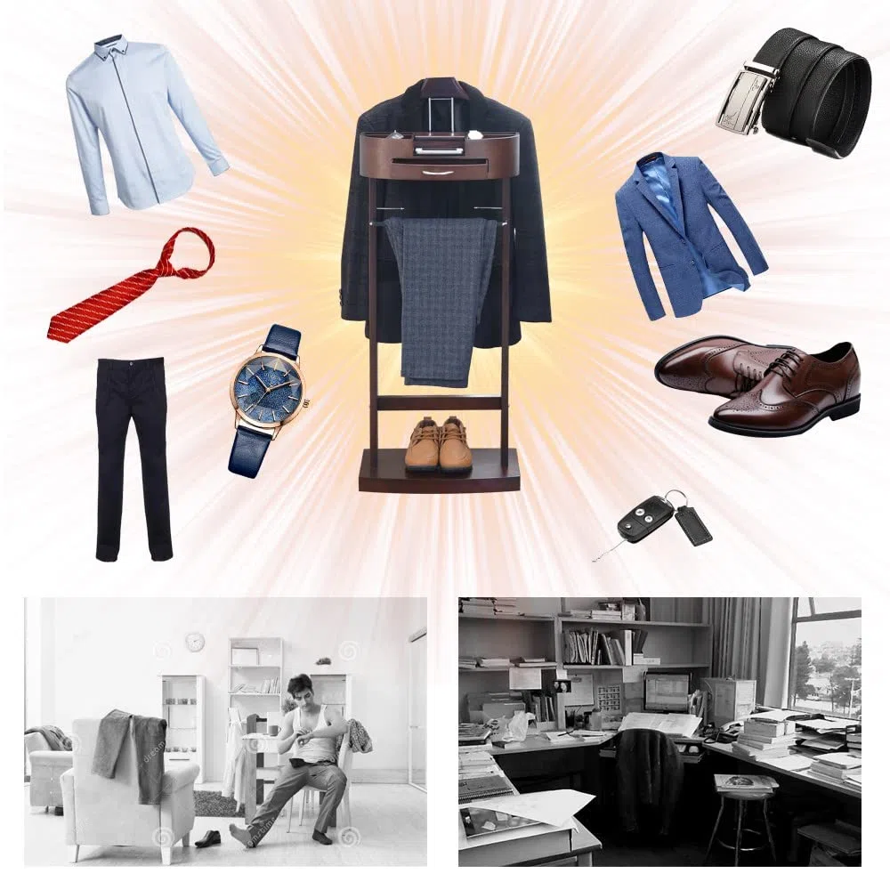 RajoNN Perchero de pie para Ropa con cajón, Almacenamiento Privado, Perchero de Madera Maciza para Trajes, Perchero para Ropa de mayordomo, para Oficina, Sala de Estar, Dormitorio, Hombres y Mujeres,