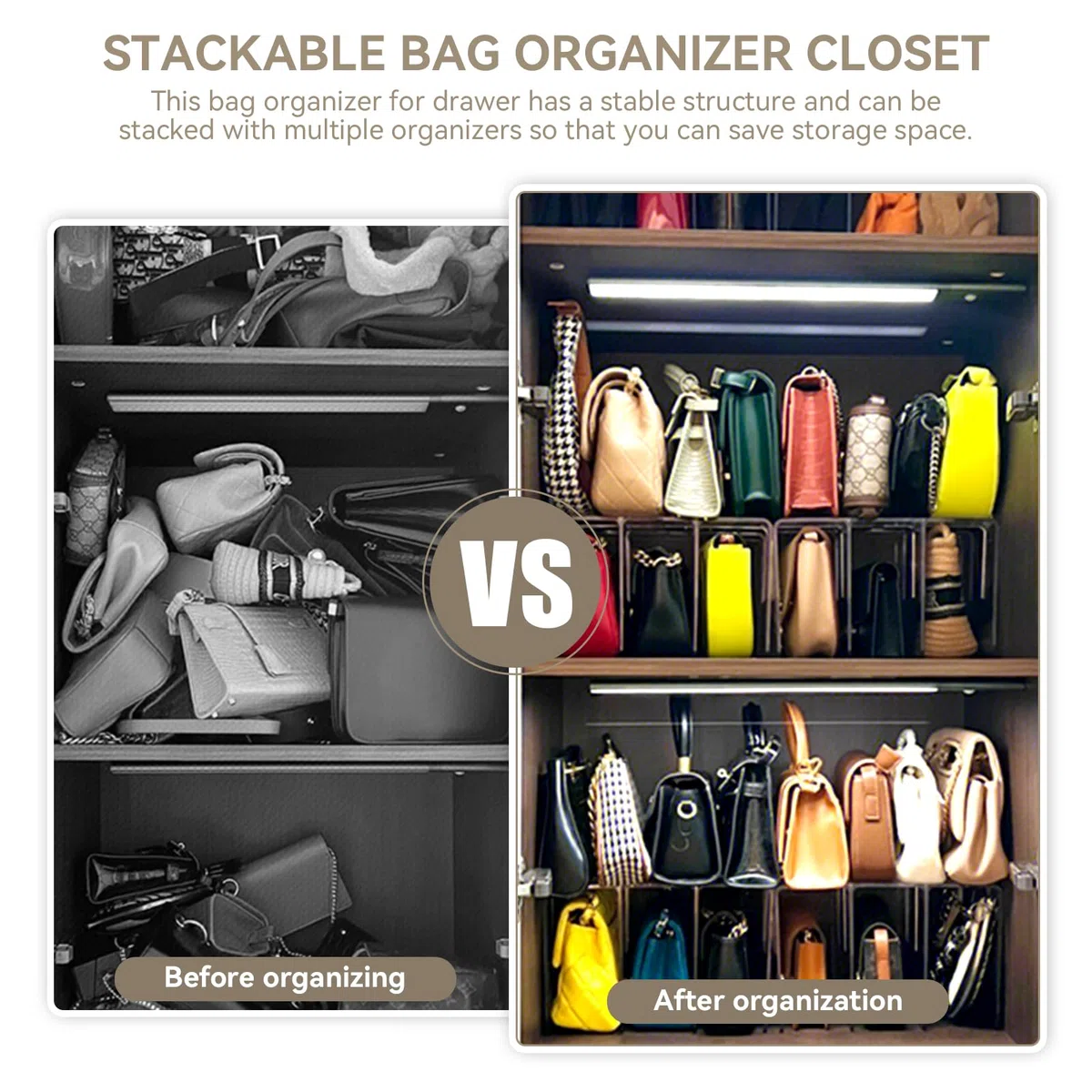 Cyrank Organizador De Bolsos para Armario - Estante De Plástico Apilable, Divisores Transparentes para Dormitorio (L)