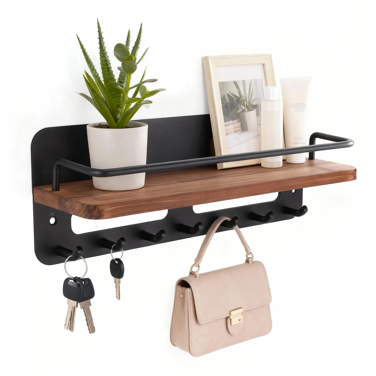 Zocipro Portallaves de Madera con Estante, Llavero para Montar en la Pared con 7 Ganchos, Colgador de Llaves para Entrada, Vestíbulo, Cocina, Oficina, Baño y Sala de Estar