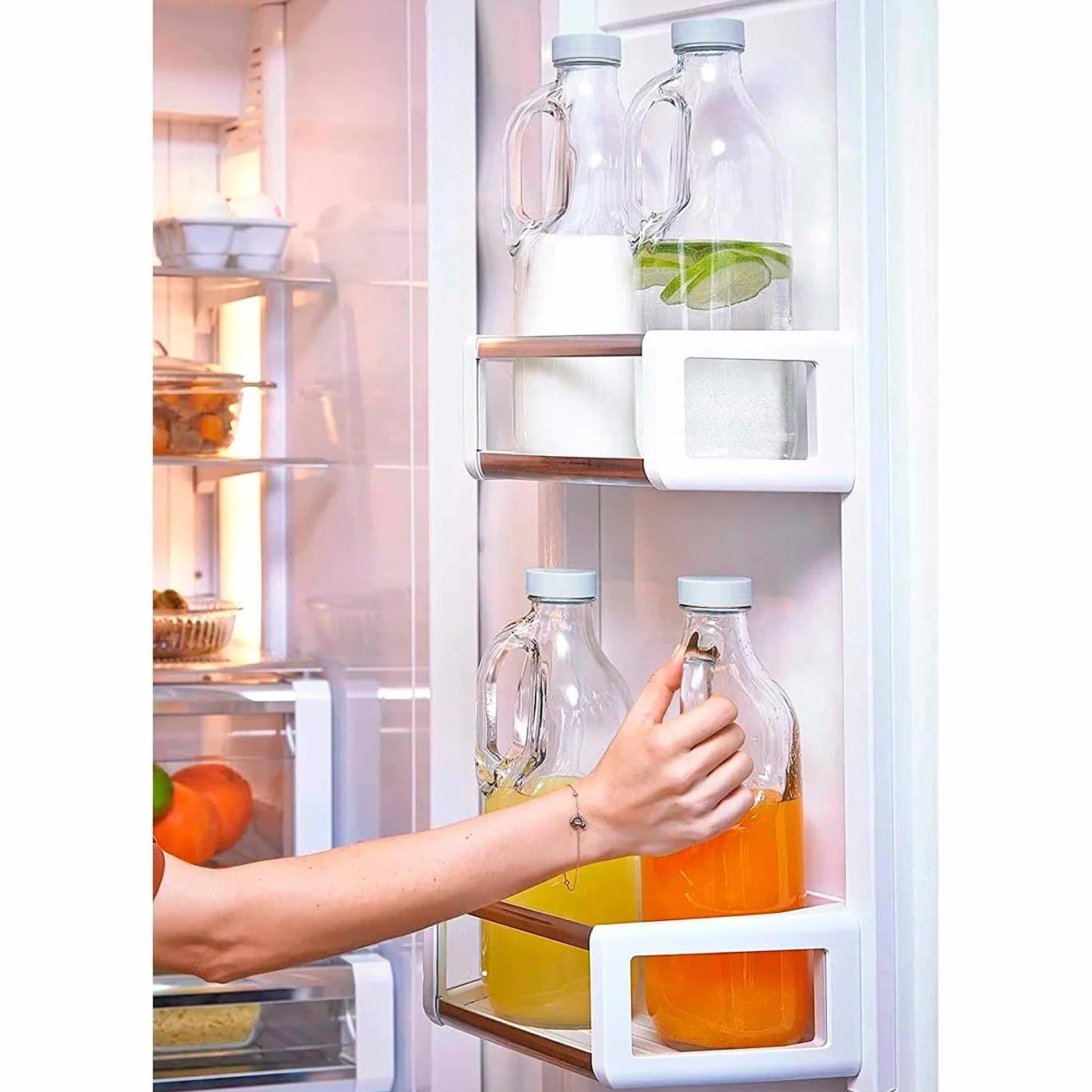 Acan Tradineur - Pack de 3 botellas de cristal con asa 1000 ml, tapa de rosca de plástico y metal, jarra dispensadora 24,7 x 9,5 cm para agua fría o caliente, bebidas, té helado