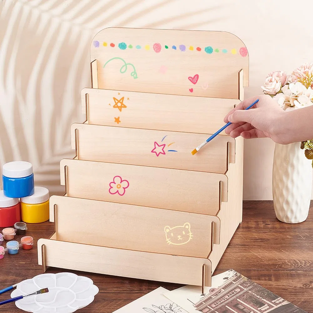 PH PandaHall Soporte para tarjetas postales de madera de 5 niveles, portatarjetas postales para fotos, vendedor, mostrador de ventas, tarjetas de felicitación