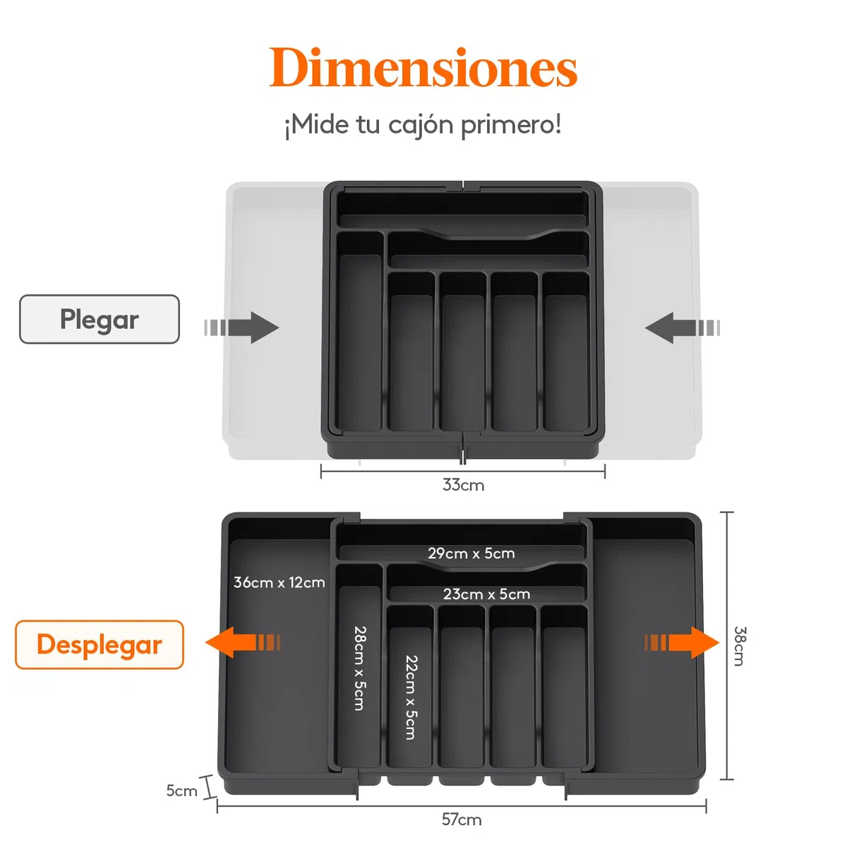 Lifewit Organizador Cuberteros para Cajon, Bandeja de Utensilios Extensible para Cocina, Separador Vajilla de Plástico para Almacenaje Cocina,Guarda Cuchillo Cuchara Tenedor,Mediano,Paquete de 2,Negro