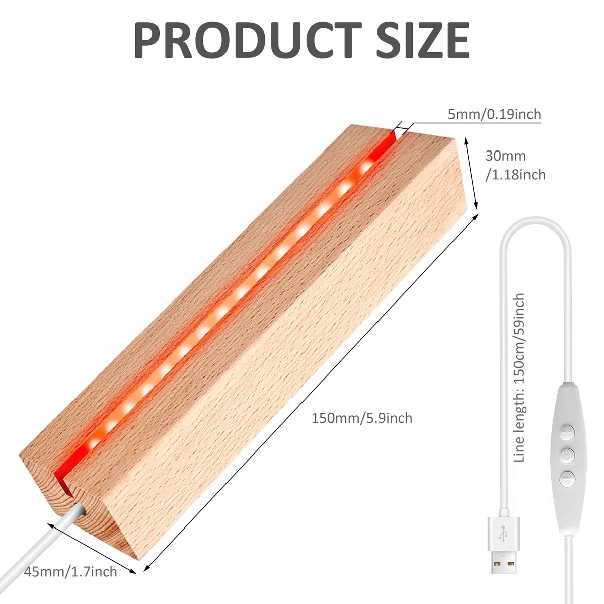 Base luminosa LED de madera – Base cuadrada para bolas de cristal, joyas, resina – Juego de 4