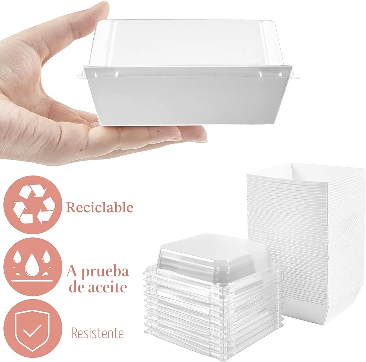 LATERN 50 Piezas Cajas para Rebanadas de Pastel con Tapas Transparentes, 12CM Papel a Prueba de Aceite Cajas de Postres Cupcakes Cajas para Llevar para Galletas Sándwich Macarrón Panadería (Blanco)