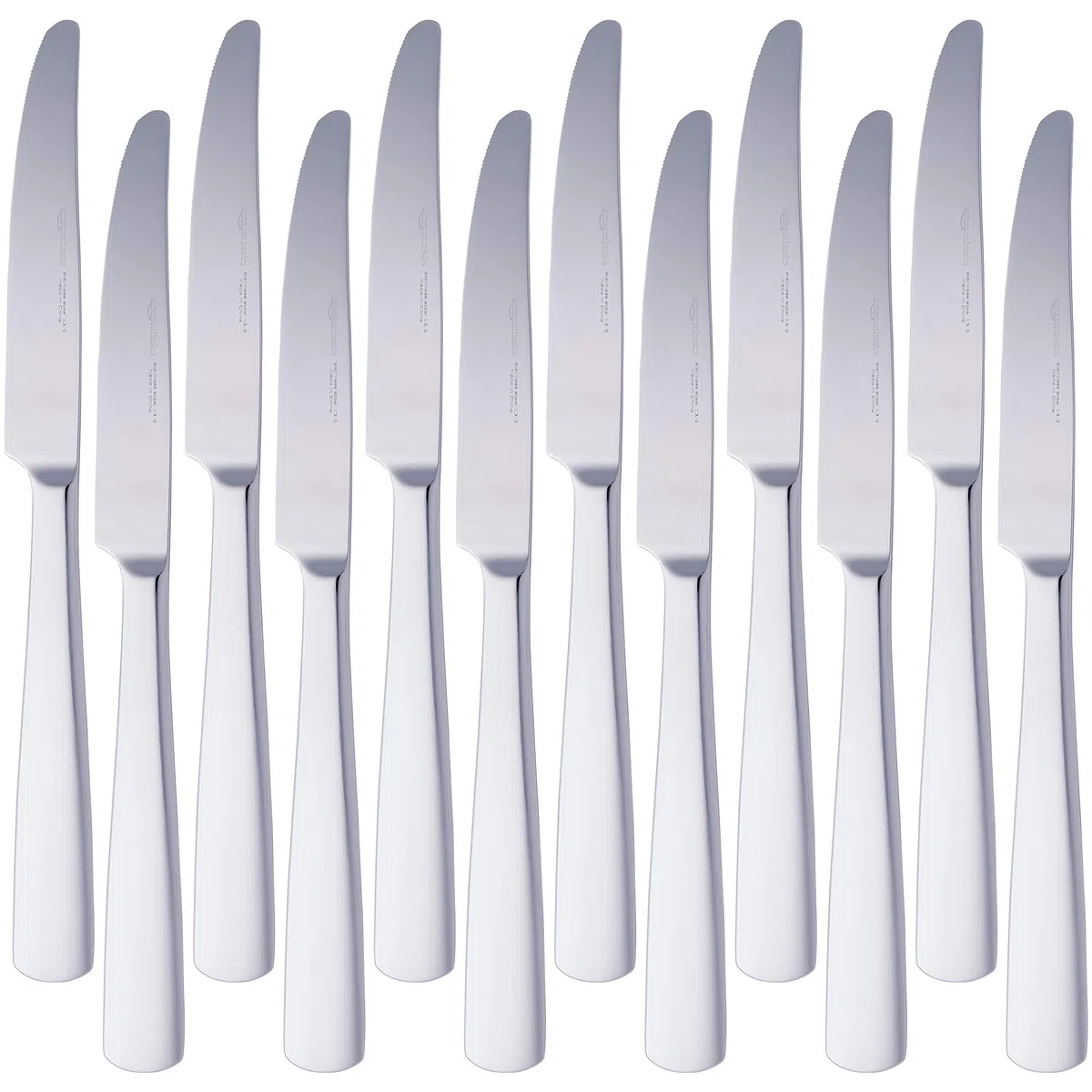 Amazon Basics Cuchillos de mesa de acero inoxidable con borde cuadrado, 12 Unidad, Plateado