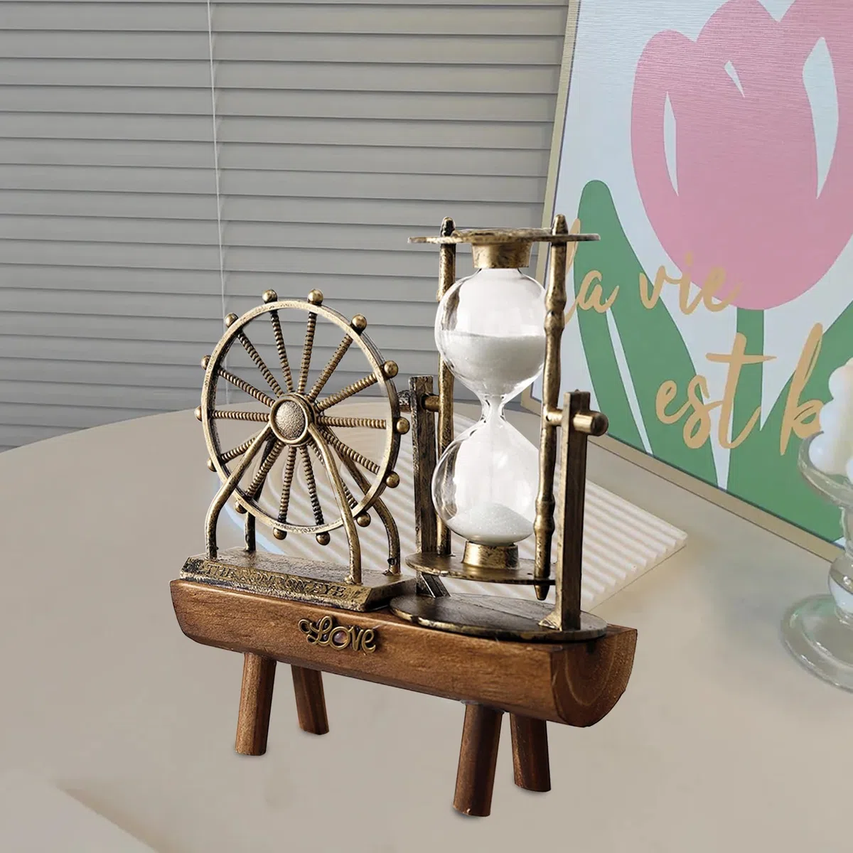 Reloj de arena dorada para rueda panorámica retro en forma de reloj de arena panorámica decoración de oficina, regalo de cumpleaños en casa
