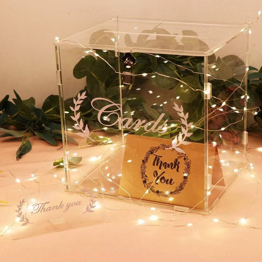 Euakee Caja de Tarjeta de Acrílico con Cerradura de Regalo, Caja de Tarjeta Grande para Boda de Carta de Sobres, Ca Ja de Dinero de Acrílico para Recepción de Fiesta