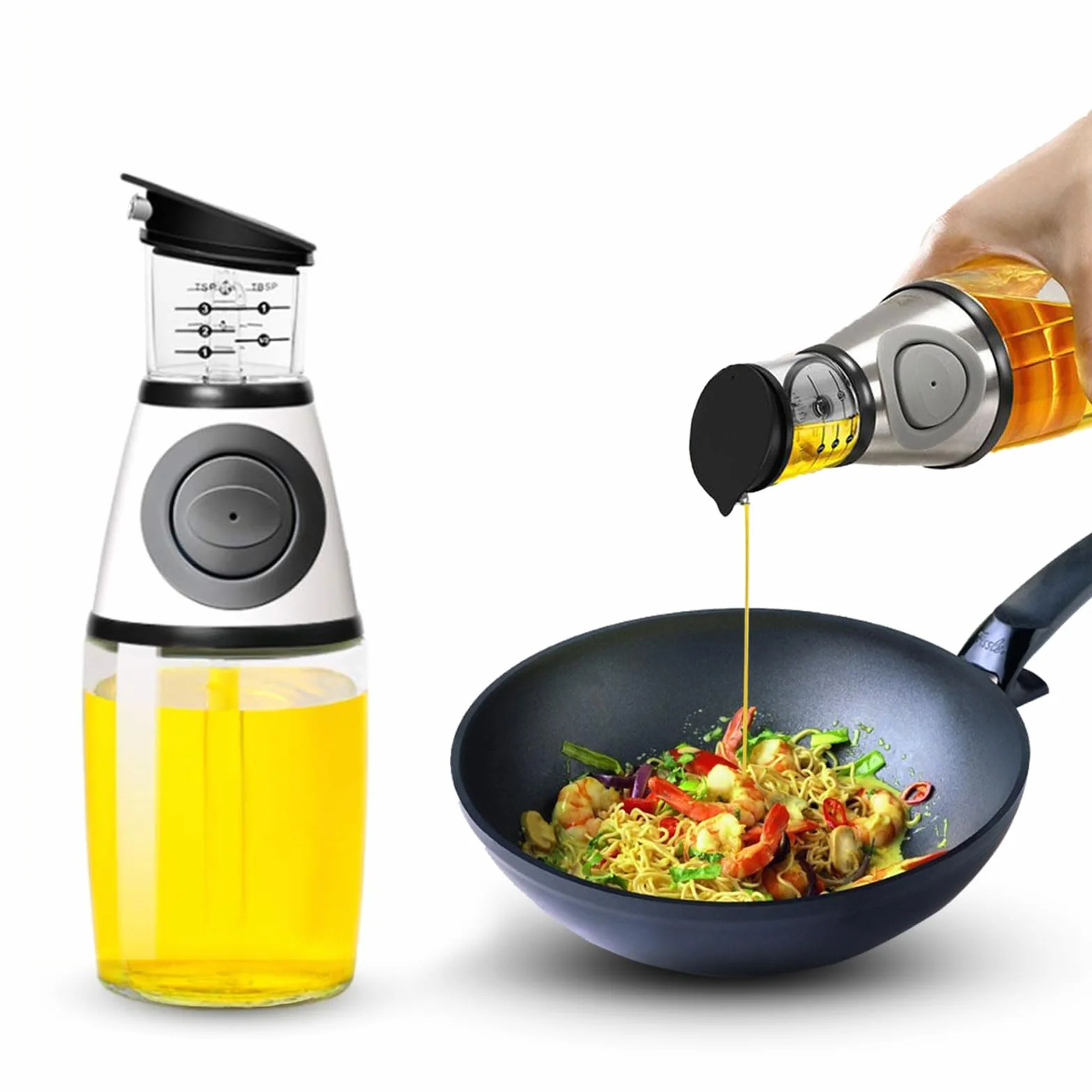 Botella Dispensadora Oliva Botellas Dispensadoras Vertedor Cocina Vinagrera con Dispensador para De Vinagre (Plateado, 12,3 Oz / 350 Ml)