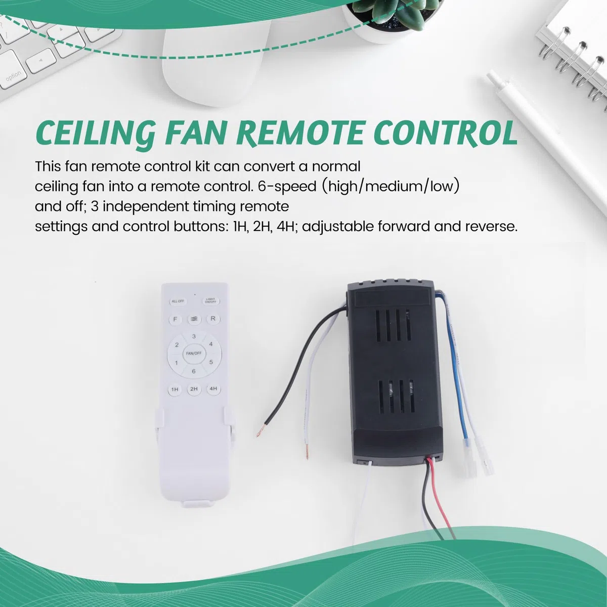 Kit de mando a distancia universal de repuesto para ventilador de techo, 6 velocidades y sincronización, reemplazo remoto para ventilador de techo DC