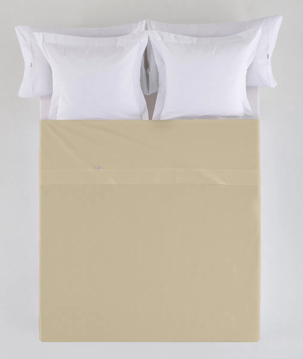 ESTELA - Sábana encimera Combi Liso Cala Color Camel - Cama de 90 cm. - 100% Algodón - 144 Hilos