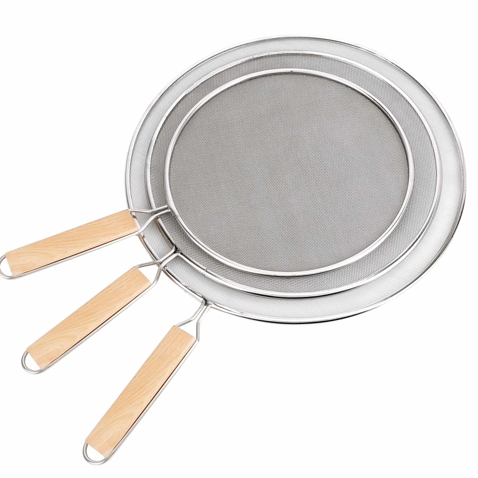Dadabig 3 Piezas Tapa Antideslizante, Protector Pantalla Antisalpicaduras de Acero Inoxidable 304, Protector Salpicaduras con Mango, 21cm, 25cm, 29cm