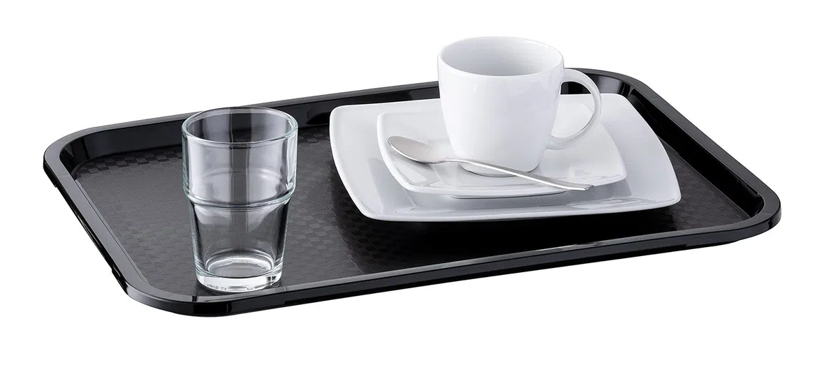 APS Bandeja de Comida rápida, inastillable y Apta para lavavajillas, Fabricada en Alemania, 45 x 35,5 cm, Altura 2 cm, Color Negro