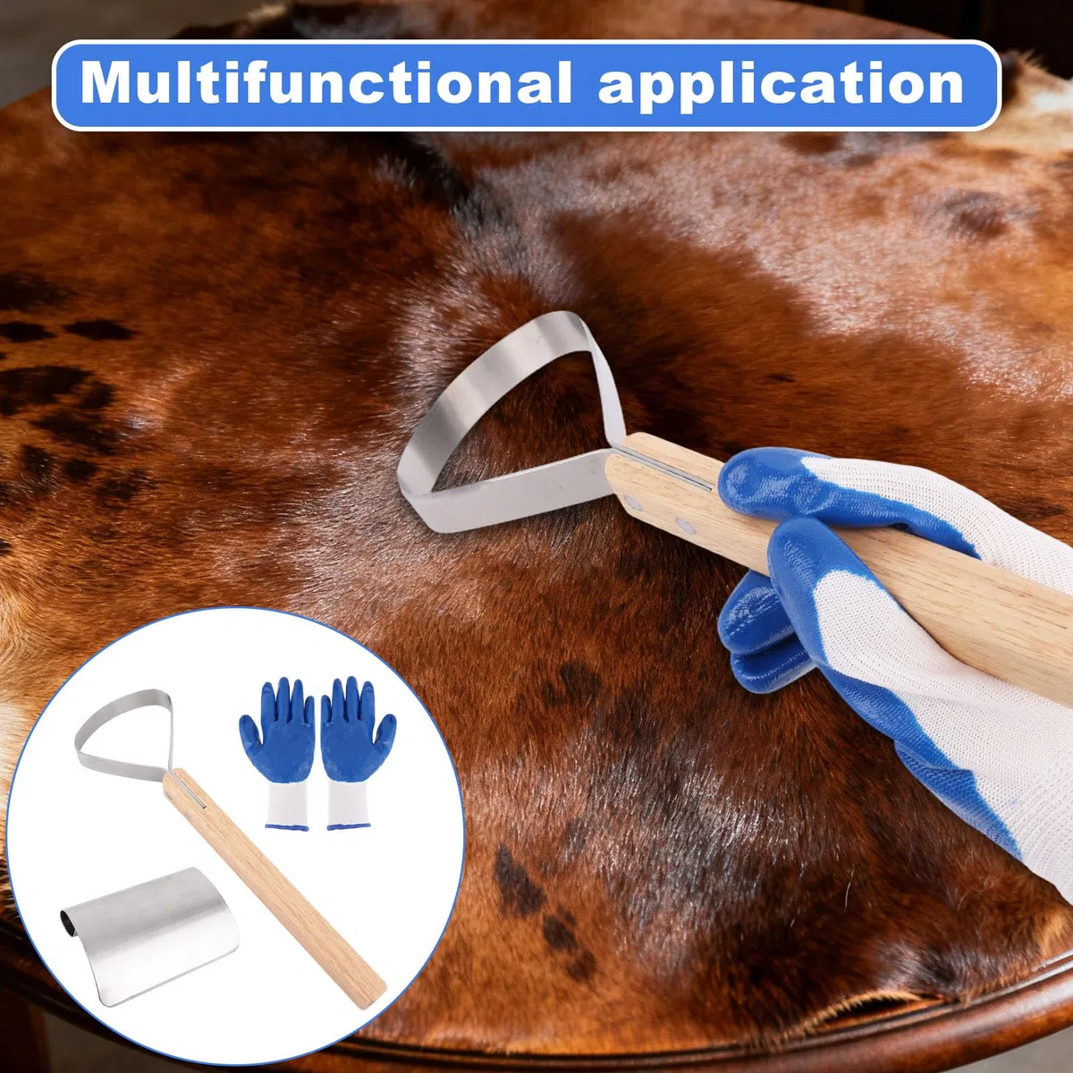 Juego de Herramientas para Descarnar y Raspar Pieles, Kit de Acero Inoxidable Curtido Taxidermia con Guantes para el Procesamiento Fabricación Cuero y Manipulación Pieles