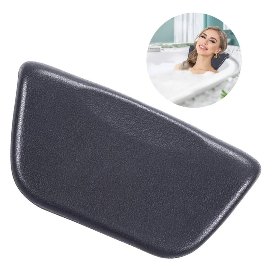 Almohada de baño de piel sintética, cojín de spa ergonómico para la cabeza y el cuello, para el hogar, jacuzzi, accesorios para el hogar, color negro
