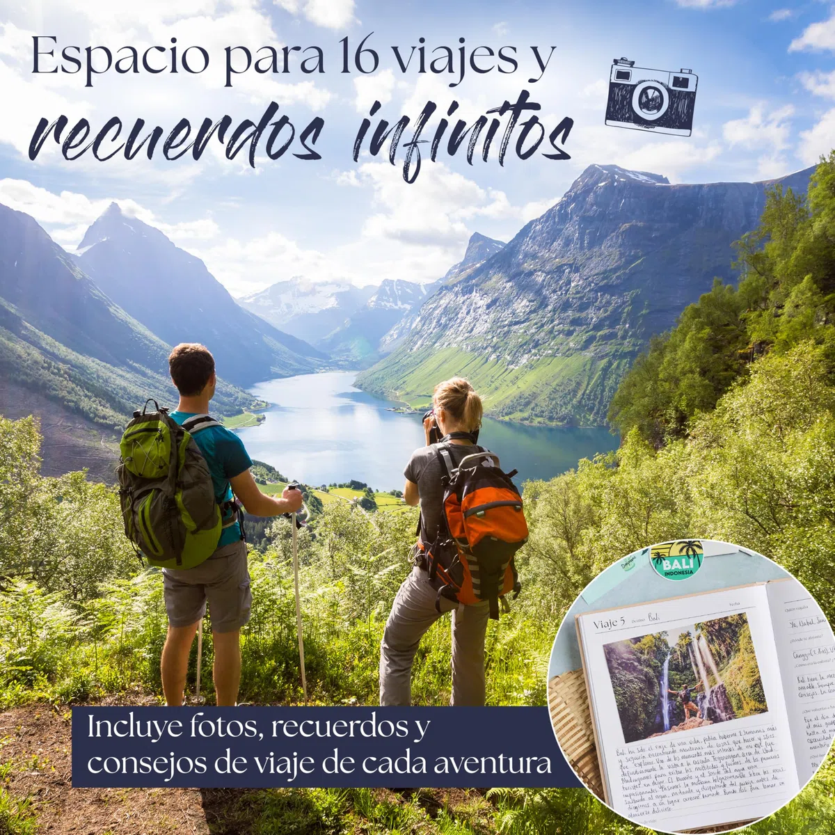 Diario de Viaje & Cuaderno de Aventuras – Scrapbook para Hasta 16 Viajes (Crema)