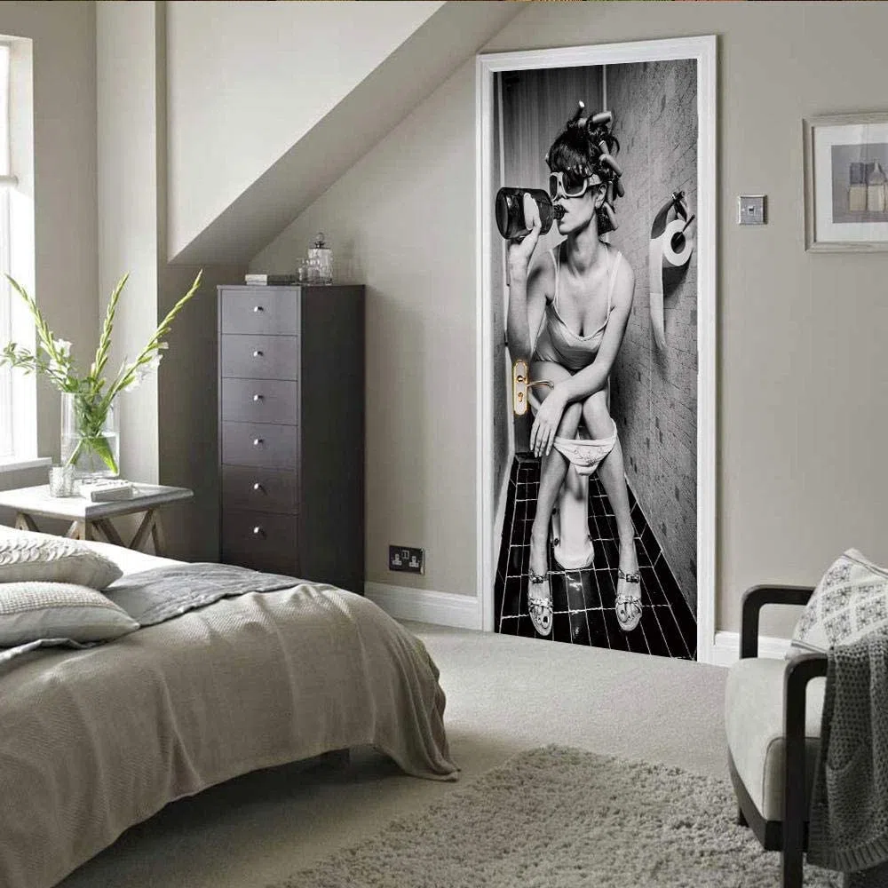Pegatinas De Puerta Baño Modelo Femenino 77 X 200 Cm 3D Puerta Mural Pegatinas Calcomanías De Puerta Vinilo Removible Impermeable Autoadhesivo Papel Pintado Arte De La Pared Decoración Para La Decora