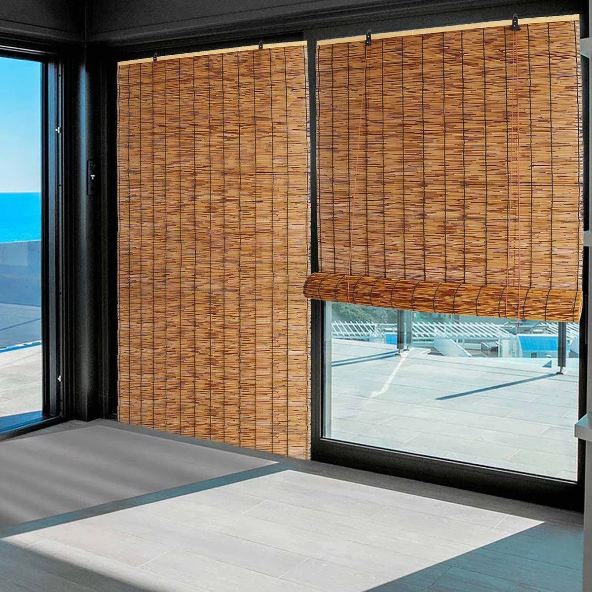 Persianas De Bambu Exterior 55 65 75 85 95 105 115 125 135 145 155 Ancho Filtro Luz Estores Enrollables De Sombra De Bambú Privacidad Cortinas De Caña Con Elevador Anti-Uv/Impermeable/Personalizable (