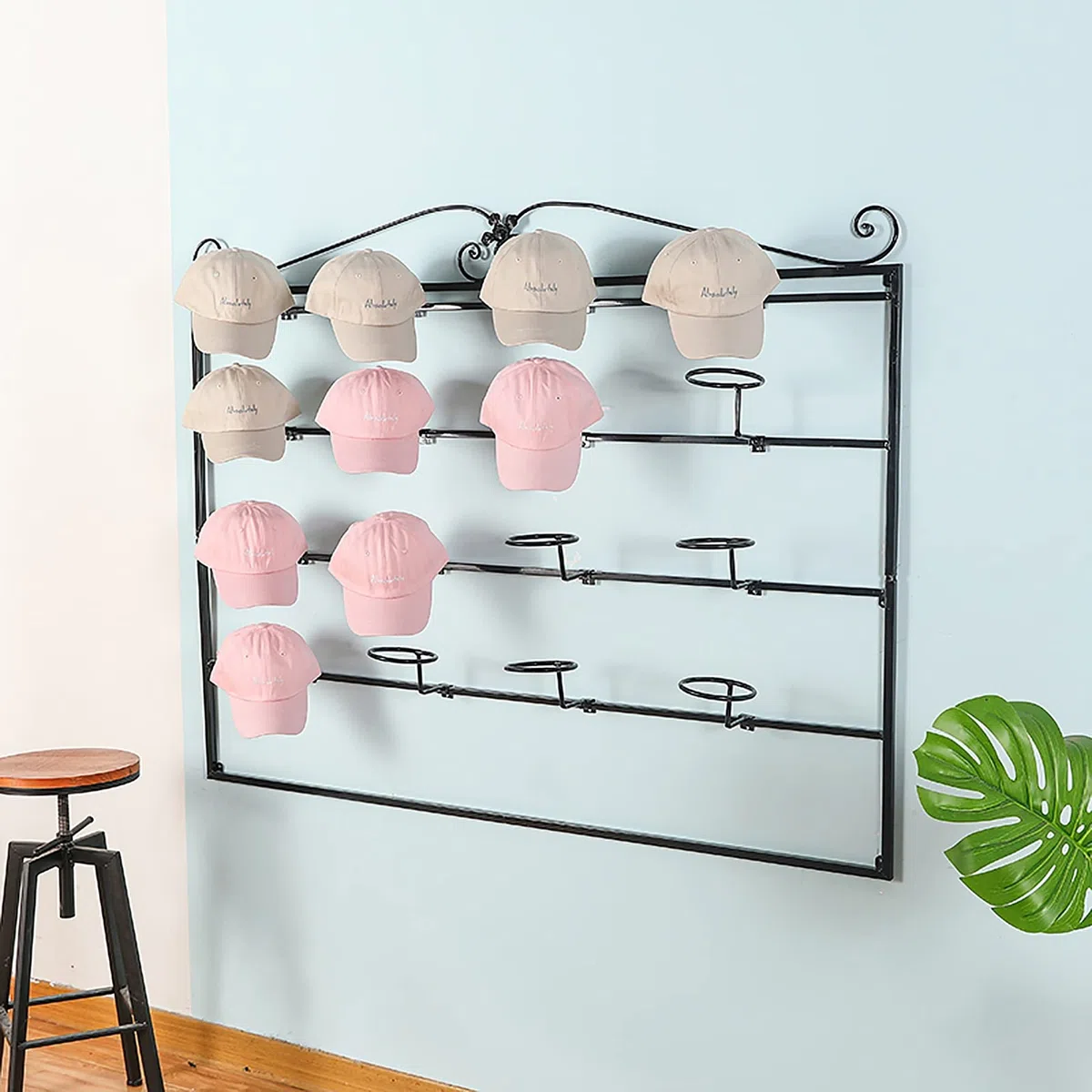 Soporte para Sombreros, Soporte para Sombreros de béisbol de 80/100/120 cm de Largo, Soporte de exhibición de Sombreros, Perchero de Gorras montado en la Pared,