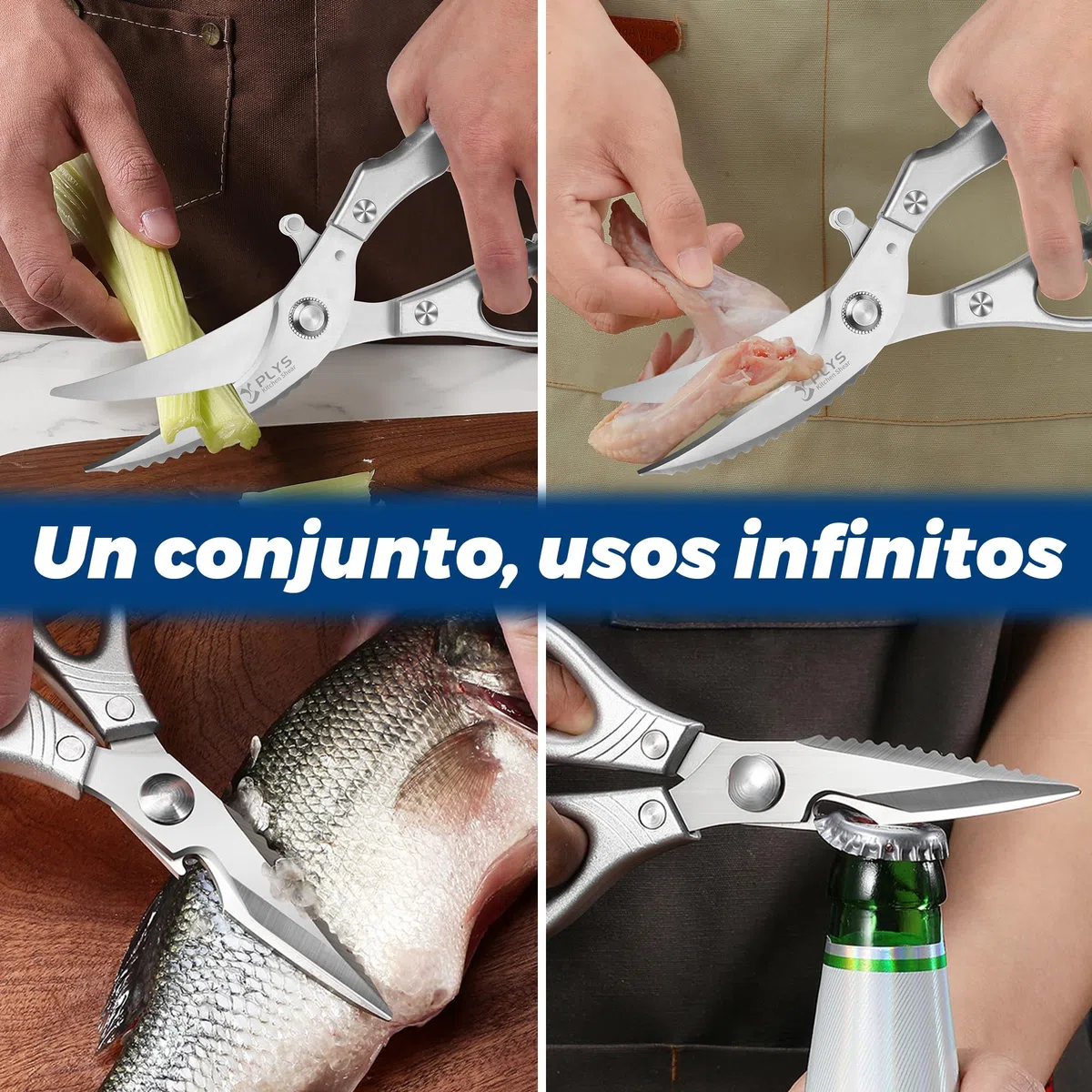 Tijeras de Cocina Multifuncionales: Acero Inoxidable Afilado,Con Cerradura de Seguridad,Aptas Para Aves, Pollo, Carne, Pescado, Verduras Y Parrilla (Plateadas)
