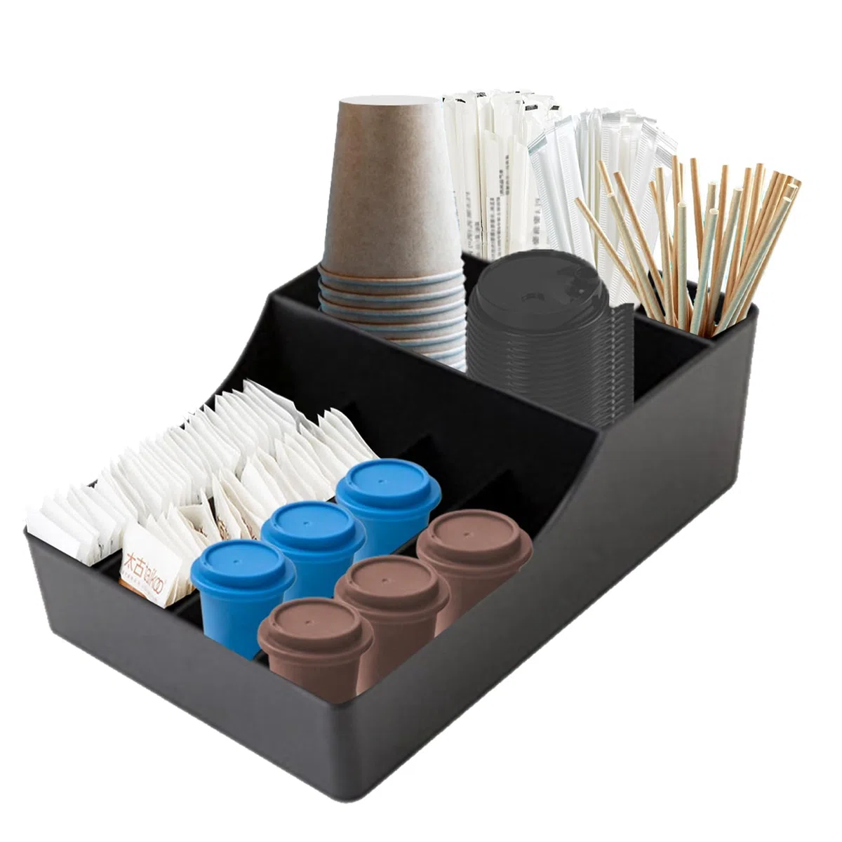 GAESHOW Organizador de Café y Té, Organizador de Mostrador de Estación de Café, Cajas de Bolsas de Té, Bandeja con 9 Cajoncitos para Infusiones Azucarillos Tazas CáPsulas - Negro