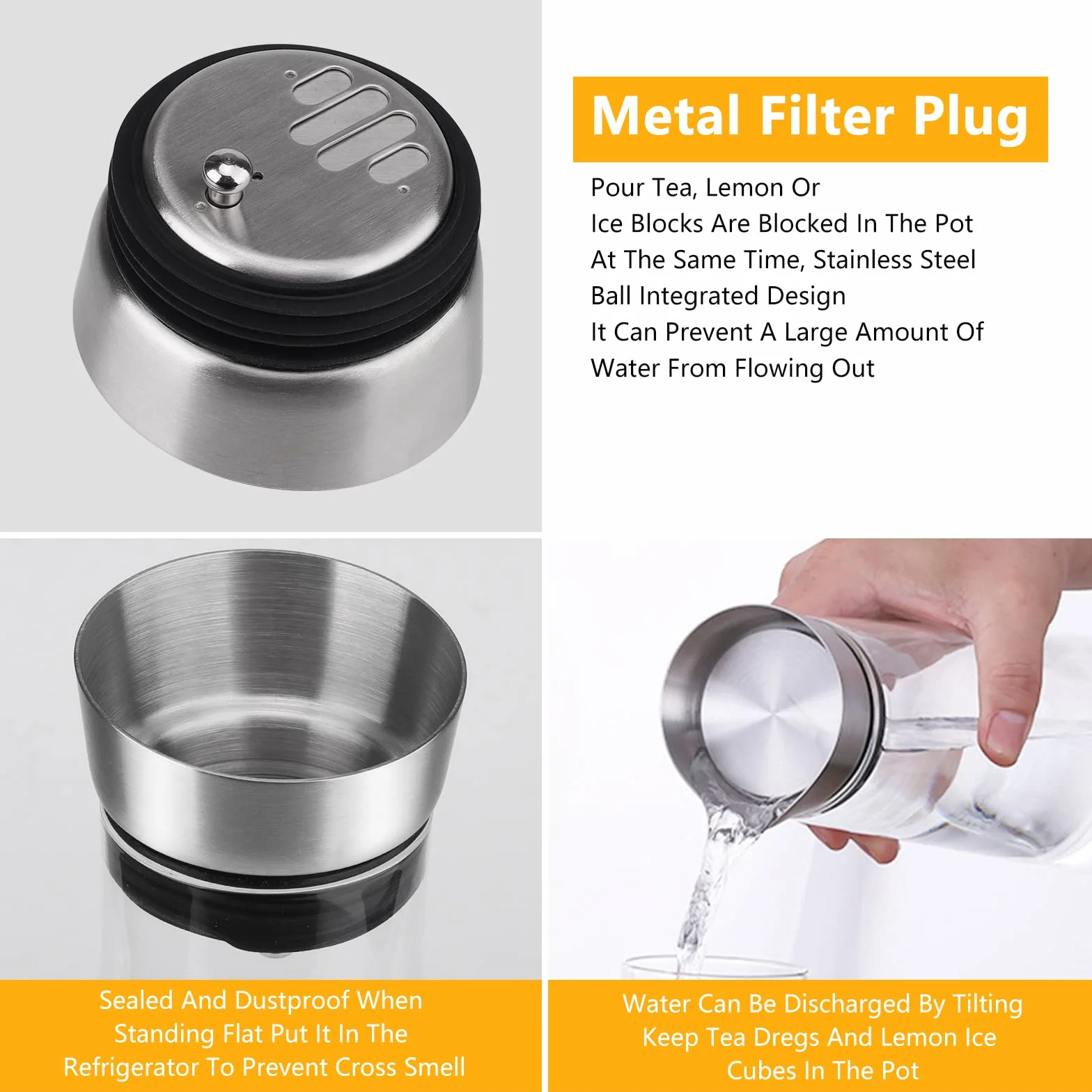 Jarra de vidrio de 1 litro con tapa de acero inoxidable, resistente a los borosilicatos para agua, leche, jugo y limonada
