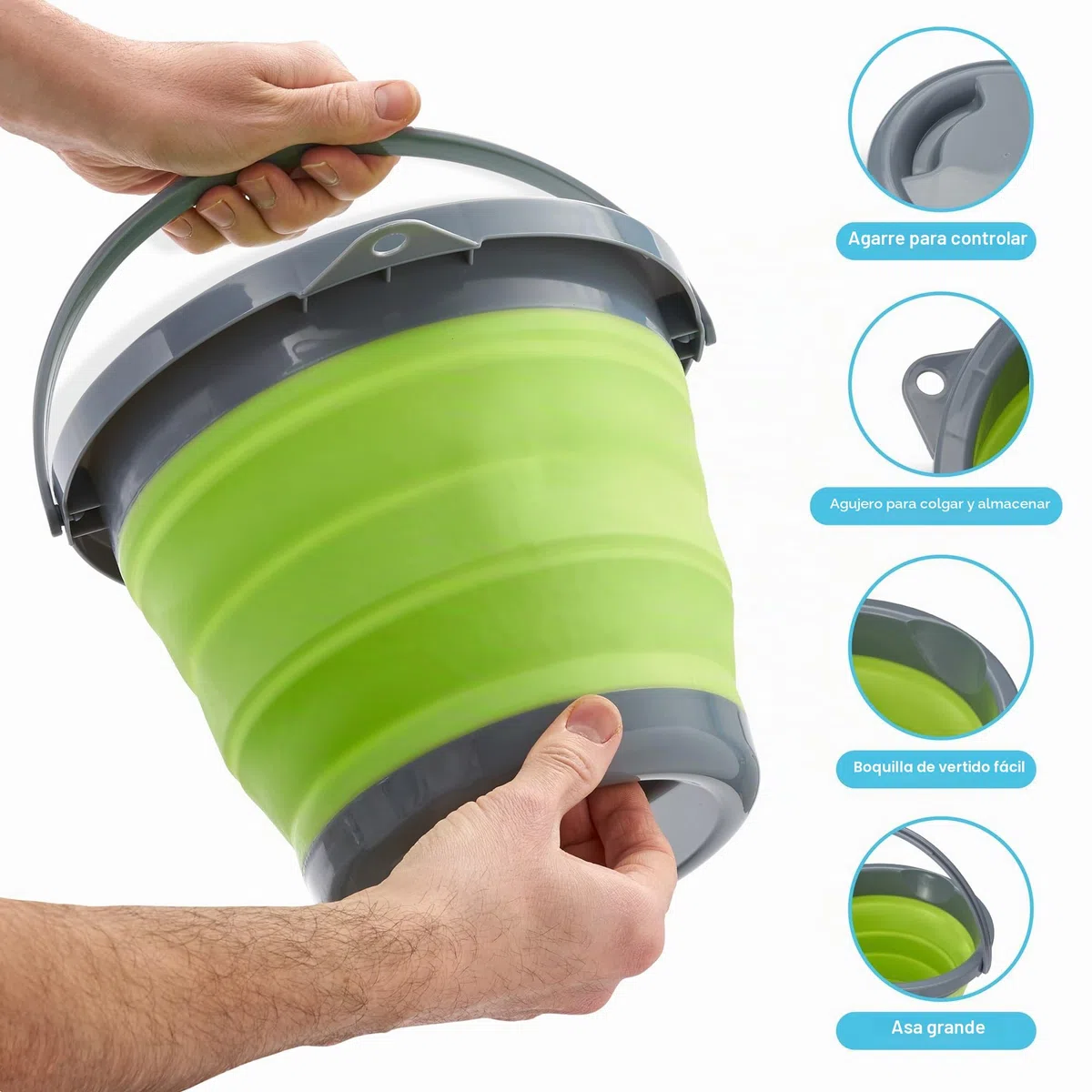 BRAMBLE - 3 Cubos Plegables, 5 litros - Cubos de Plástico Multiusos para Limpieza, Viajes, Exteriores, Pesca y Camping