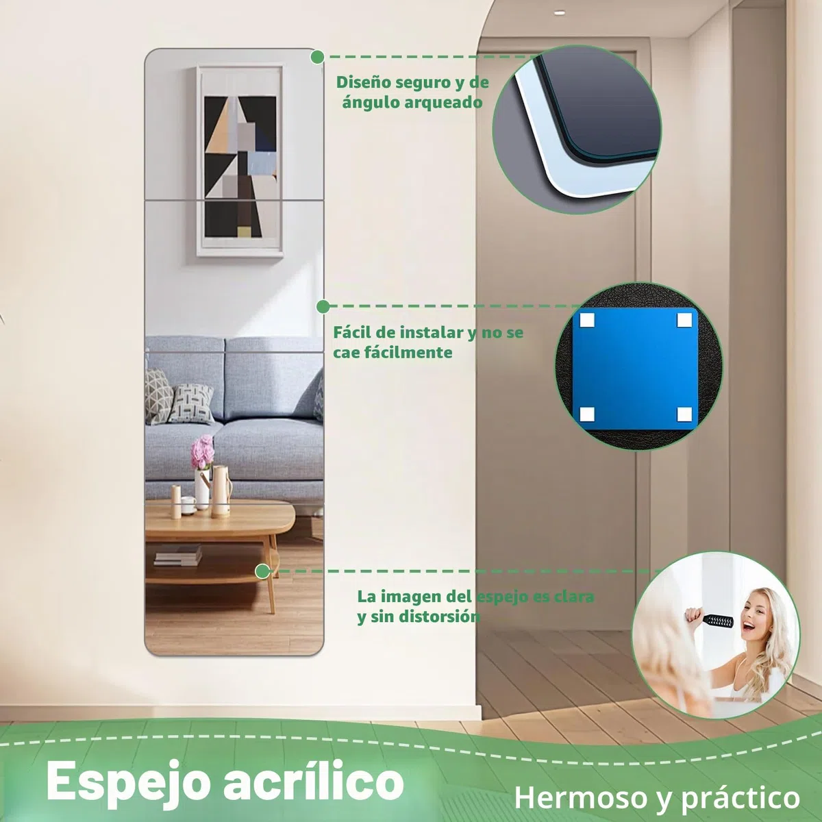 Espejos adhesivos para paredes de 12 x 12 pulgadas, 4 espejos acrílicos autoadhesivos, espejo de pared inastillable de alta transparencia, espejo de gimnasio grande para baño, entrenamiento