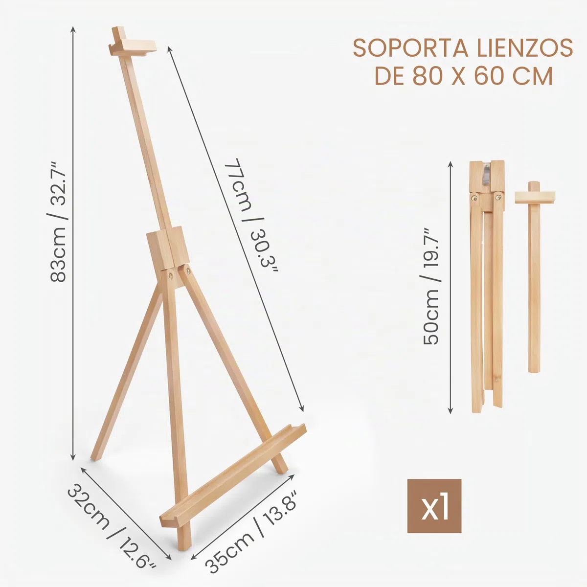 Belle Vous - Caballete de madera en forma de A - Caballete de madera 83 cm - Caballete de pintor trípode de madera natural para pintura sobre lienzo, visualización fotográfica, dibujo, presentación