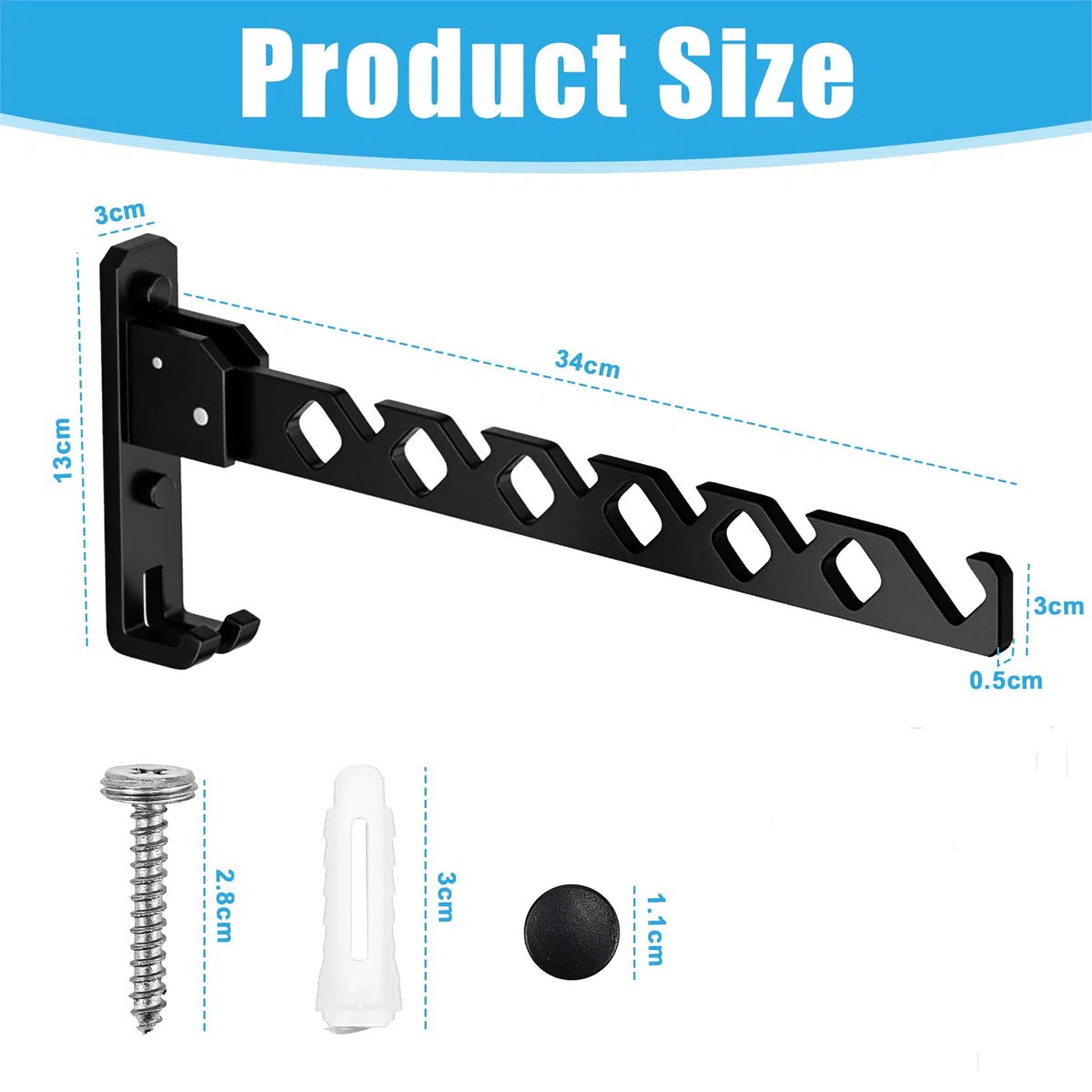 HEKOBAG Perchero de Pared Plegable, Colgador de Ropa Montado en Pared, Gancho para Ropa de Aleación de Aluminio, Perchas para Balcón, Lavandería, Baño - Negro