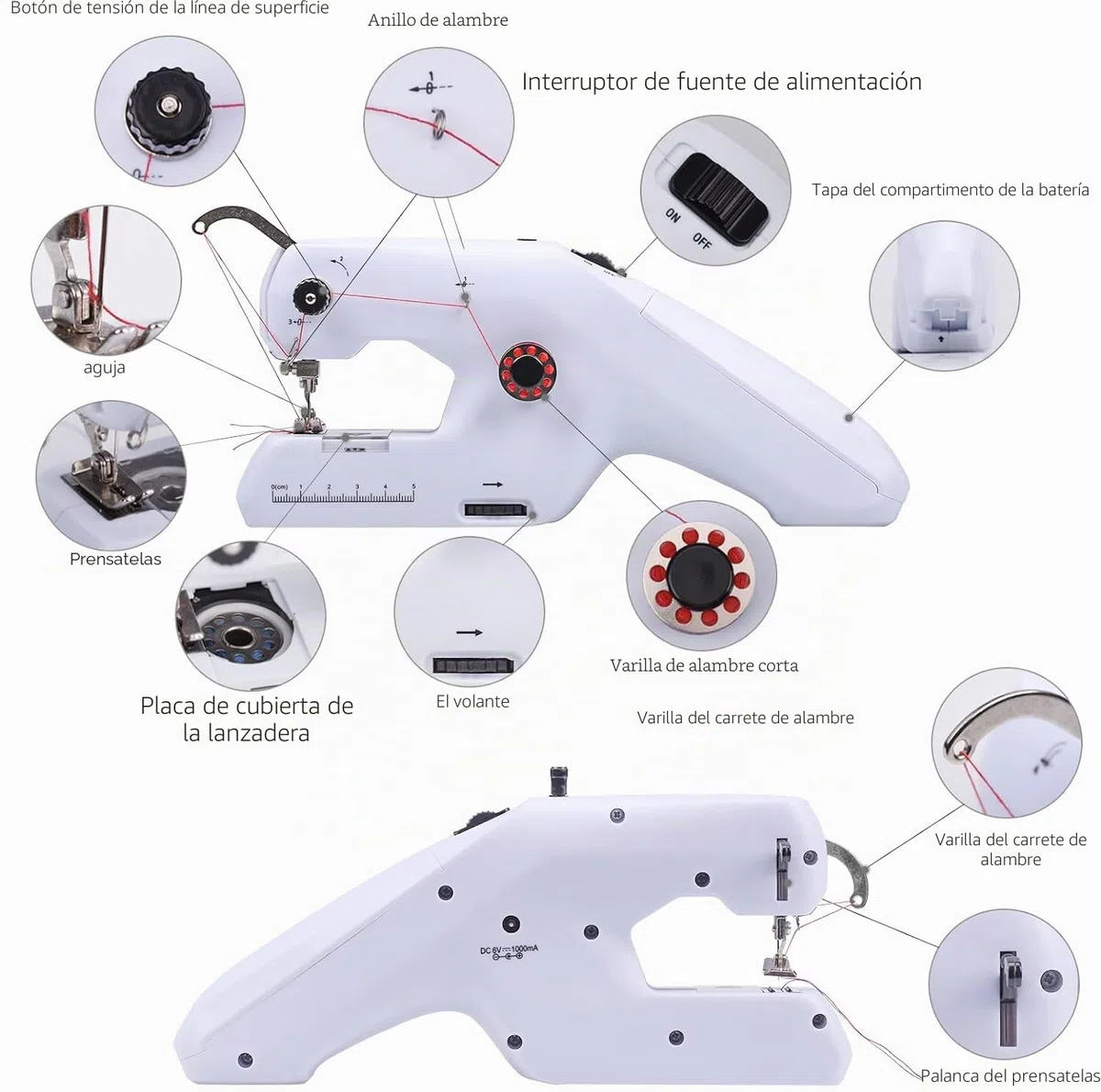 Máquina de coser a mano, mini máquina de coser eléctrica portátil, doble hilo, equipada con aguja e hilo, fácil de aplicar, para principiantes, aplicable a ropa, cortinas