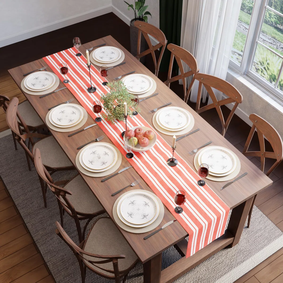 Encasa XO Corredor de Mesa de Algodón | Tamaño 32x150 cm | Franca Orange Stripes - Lavable a Máquina y Duradero