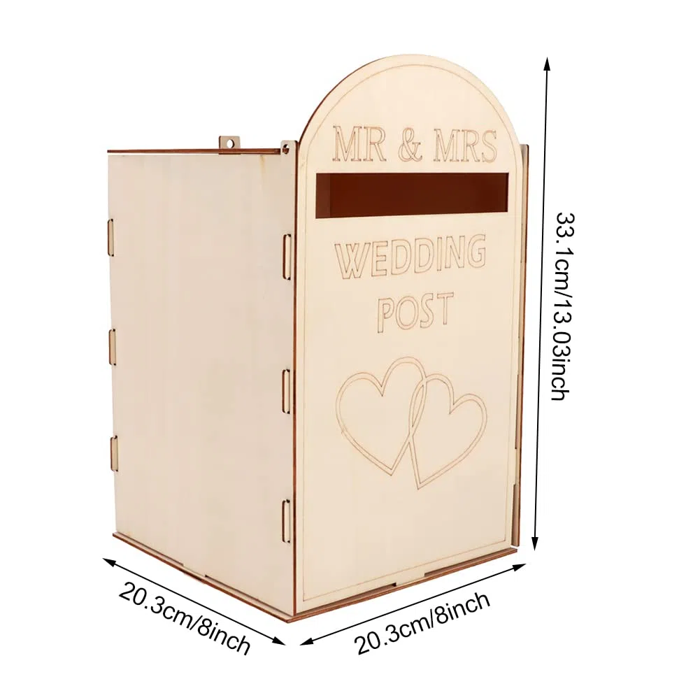 Buzón de madera para tarjetas de regalo de boda, caja rústica para decoración de bodas, estilo correo real, paquete plano, como se muestra en la imagen