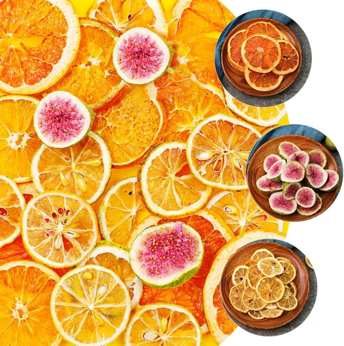 Paquete de 200 g de rodajas de higo de naranja seca, limón, pomelo para hacer coronas, suministros de decoración de pasteles, accesorios creativos para fotos y decoración de frutas de fiesta, diseño
