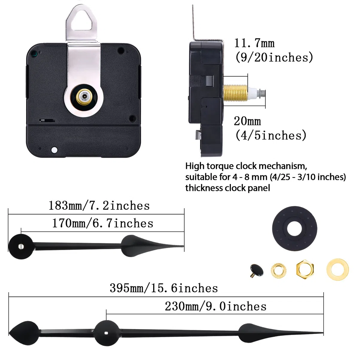 Hicarer Mecanismo de Movimiento de Reloj de Alto par con manecillas Grandes de 270 mm (Longitud del Eje: 20 mm)