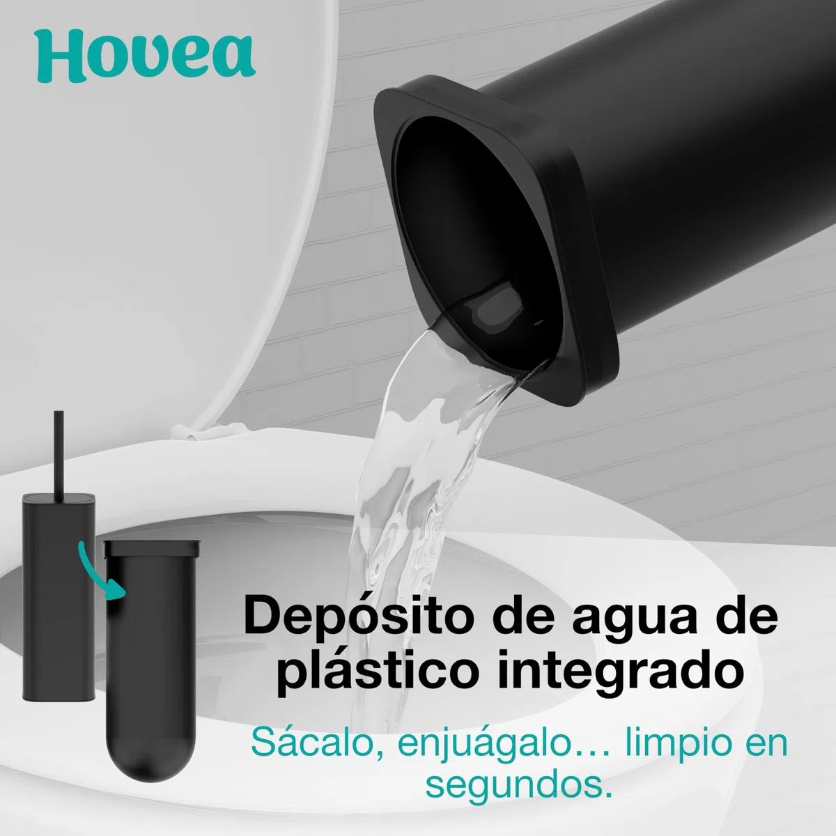Escobilla WC de Pared - Escobilla Silicona y Soporte Metálico - Sin Taladro - Fijación Mural con Adhesivo o Tornillos - Cepillo de Baño - Negro Mate - WC3680