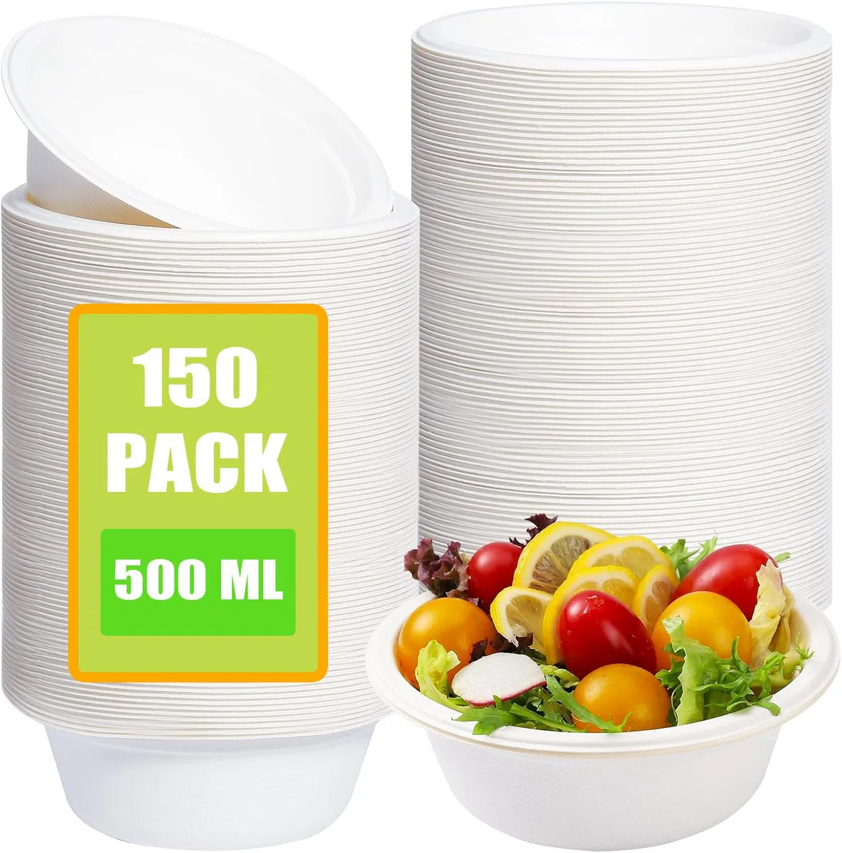 150 Piezas Cuencos Desechables de Papel 500ml/17 oz Platos Hondos Desechables Blancos para Fiestas y Barbacoas Familiares Platos Desechable Hondos 15.5x5.5cm