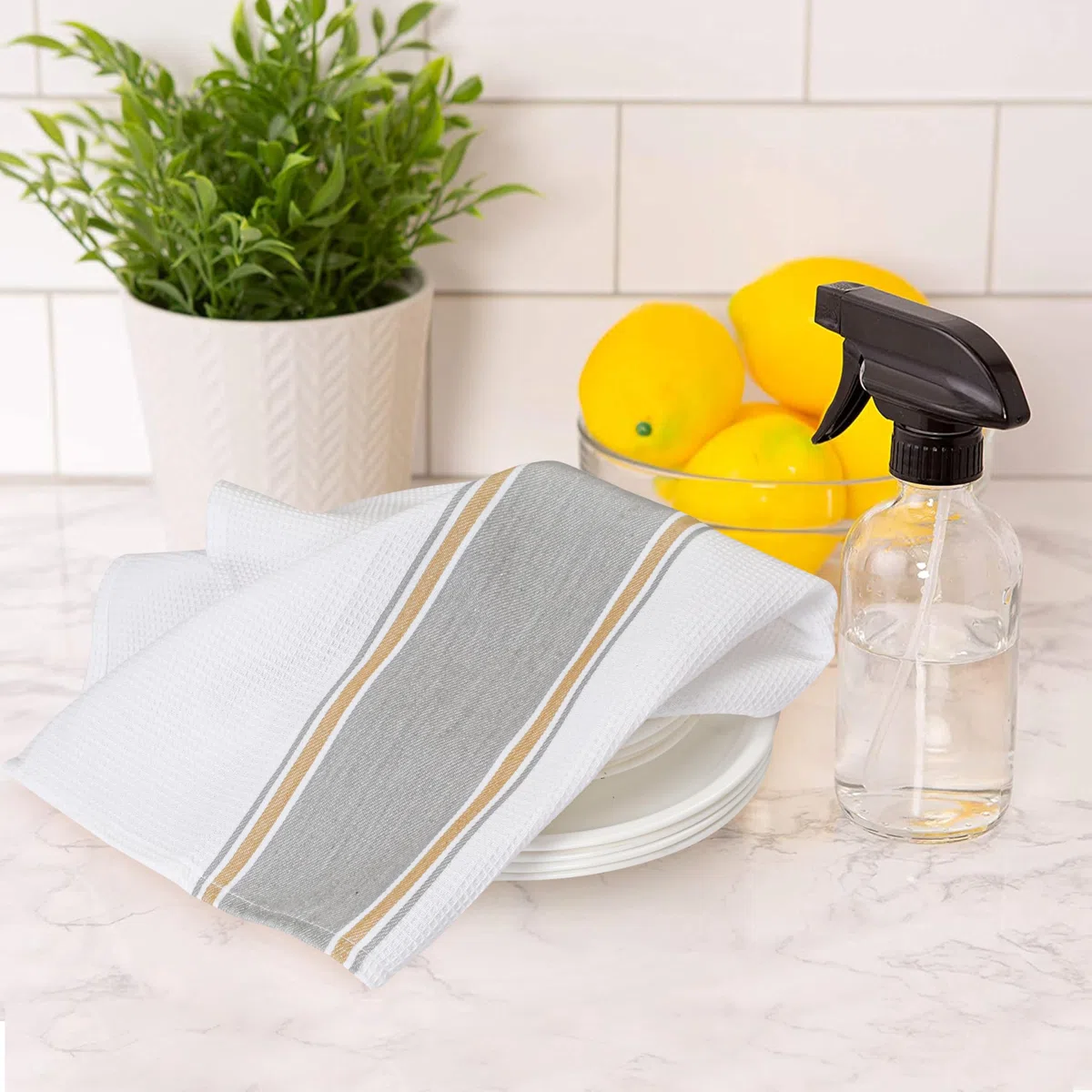 Trapos de Cocina algodón 100% Juego de 6 Piezas - Absorbente Toallas de té - Toallas de Bar - Lavable a máquina Paños de Cocina 40 x 66 cm Gris