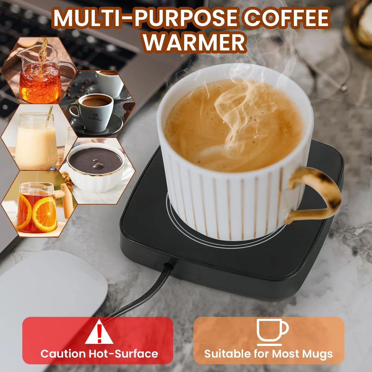 Calentador de Taza Café, Teklemon Calentador de Tazas Inteligente con 3 Configuraciones de Temperatura, Calentador de Bebidas para Oficina, Hogar, Apagado Automático (Negro)