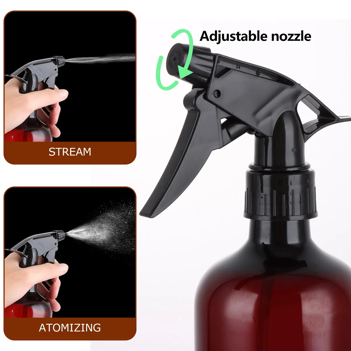 ASelected 3 botellas pulverizadoras reutilizables de 500 ml para limpieza, ajuste de flujo de pulverización ajustable para plantas, jardinería, limpieza, peluquería