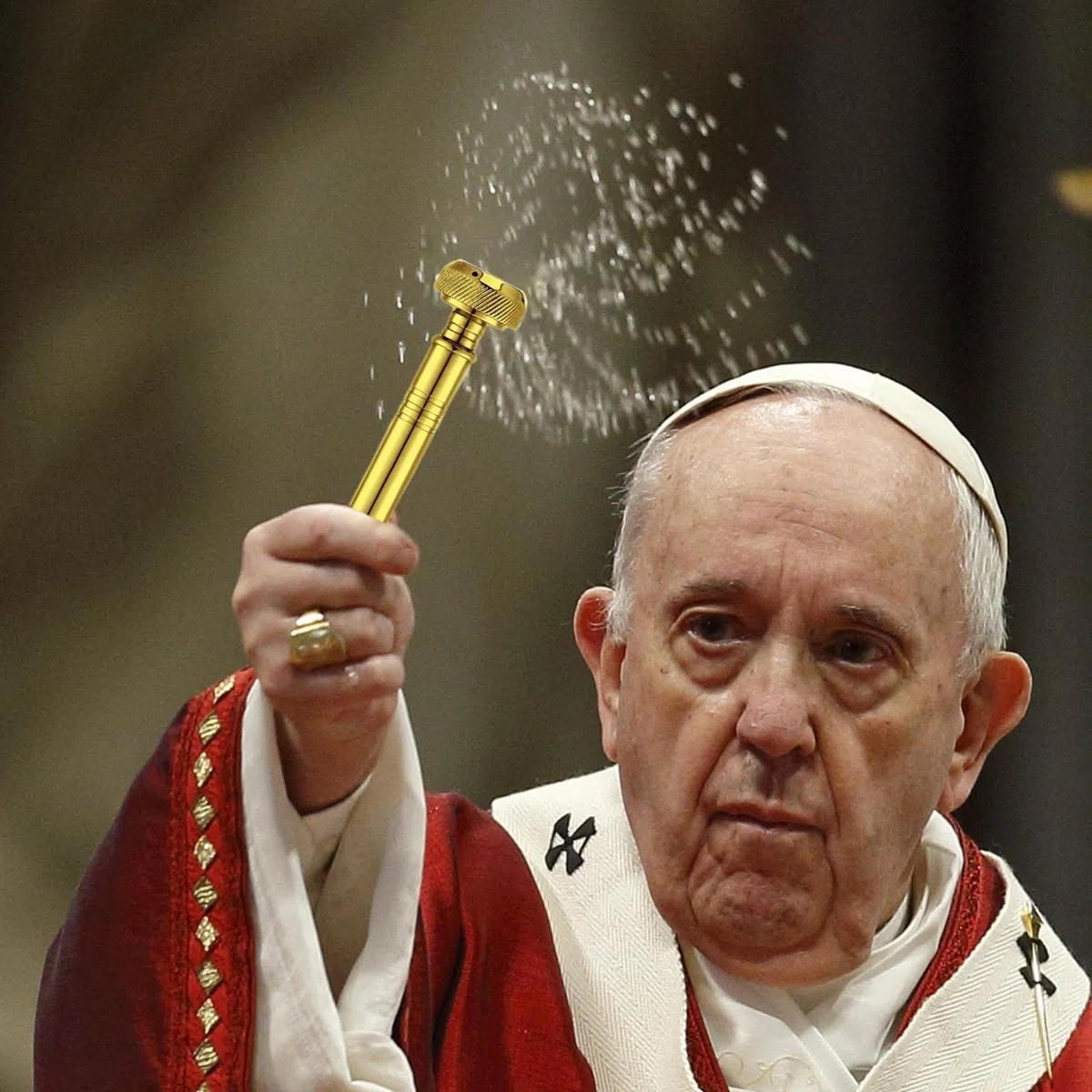 Aspersor de, rociador religioso portátil, dispensador de con bolsa de almacenamiento, herramienta Aspergillum para rituales religiosos