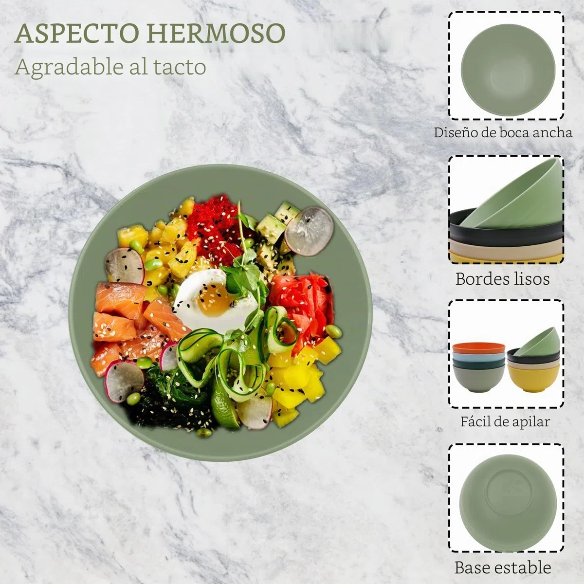 Cuencos para cereales, 8 piezas ligeros y resistentes a caídas, cuencos para sopa, cuencos para cereales, cuencos de plástico para cereales, ensaladas, pasta, pícnic, hogar, adultos, niños (8