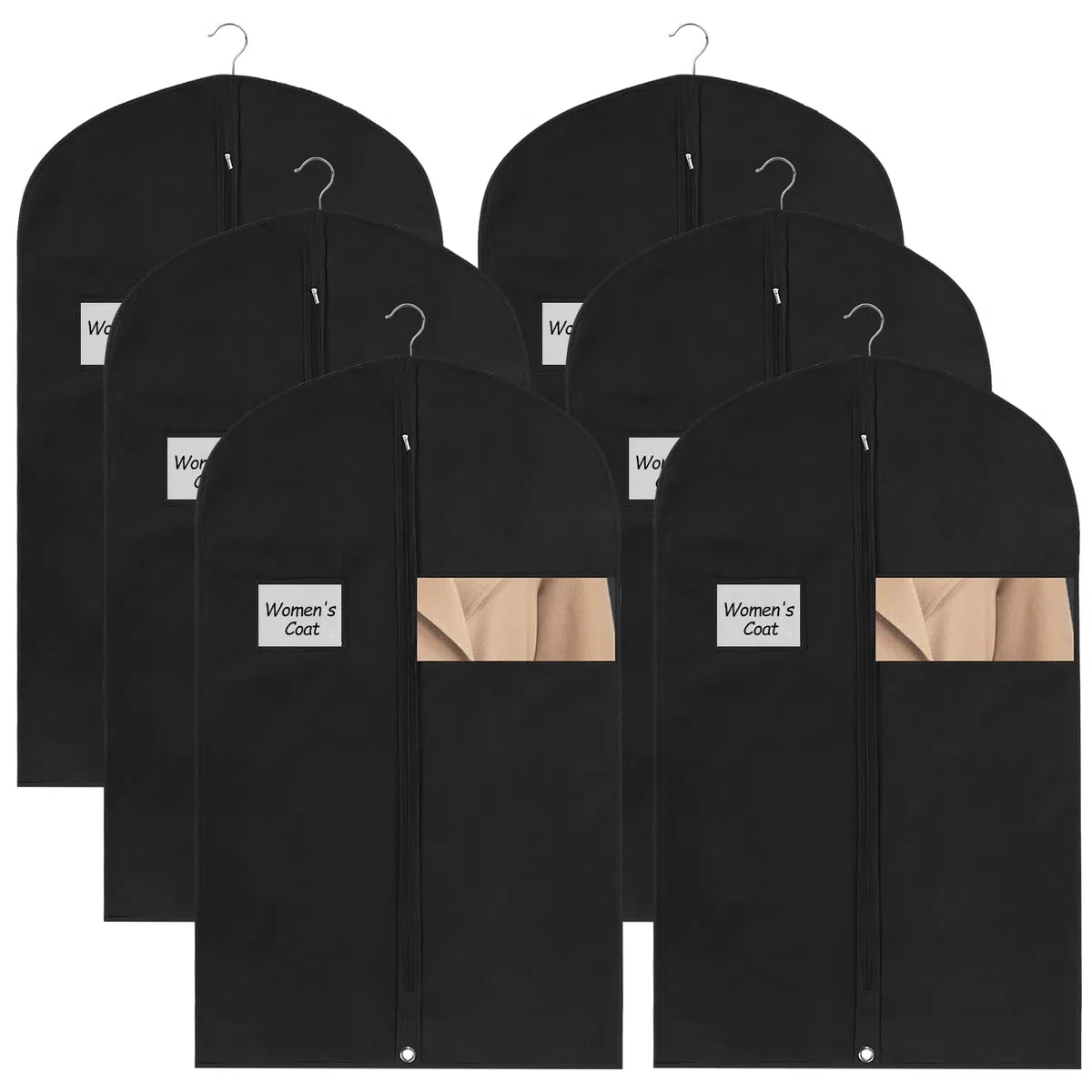 6 Piezas Fundas Ropa Negro,60x100cm Fundas De Ropa a Prueba De Polvo,Adecuado Para Porta Trajes Viaje Hombre,Trajes, Chaquetas, Camisas