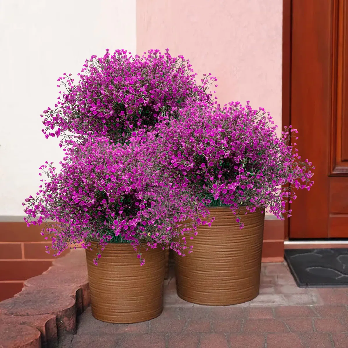 12 Ramos de Flores Artificiales Exterior Planta de Plastico Resistentes a los Rayos UV Arbustos Artificiales Decorativas Flor Falsa para Jarron, Jardinera, Balcon, Centro de Mesa (Fucsia)