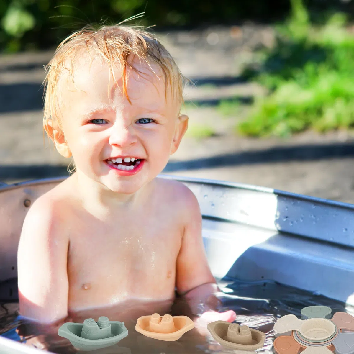 5 Piezas Barco Baño Bebe con 6 Cucharas de Baño, Flotantes Juguetes Apilables Juguetes de Bañera Juguetes de Ducha para Niños Pequeños Preescolar Niños Niñas Regalo