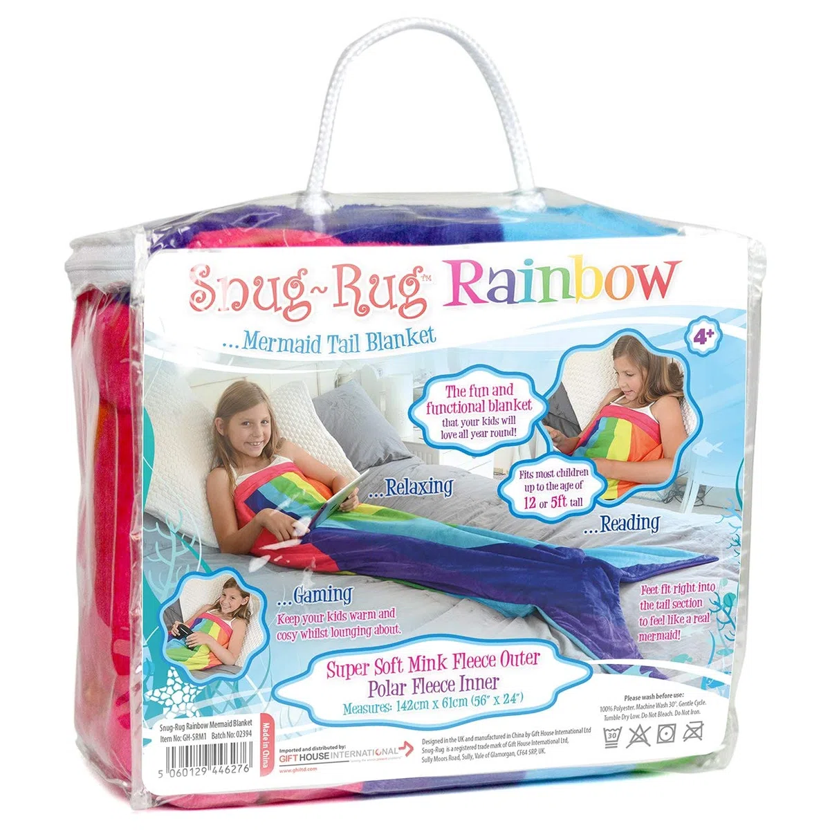 Snug Rug Manta de Forro Polar Multicolor con Cola de Sirena, Multicolor, de Calidad Supersuave, hasta 1,5 m de Altura, poliéster, 61 x 5 x 142 cm
