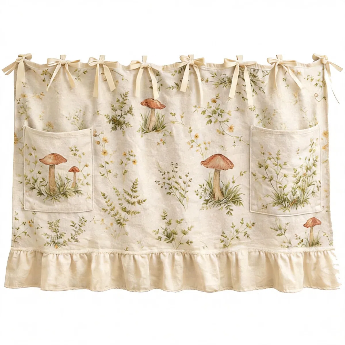 Cortina decorativa rústica para puerta de horno con ribete de volantes y lazos de cinta, cortina de horno para decoración de cocina y casa de campo