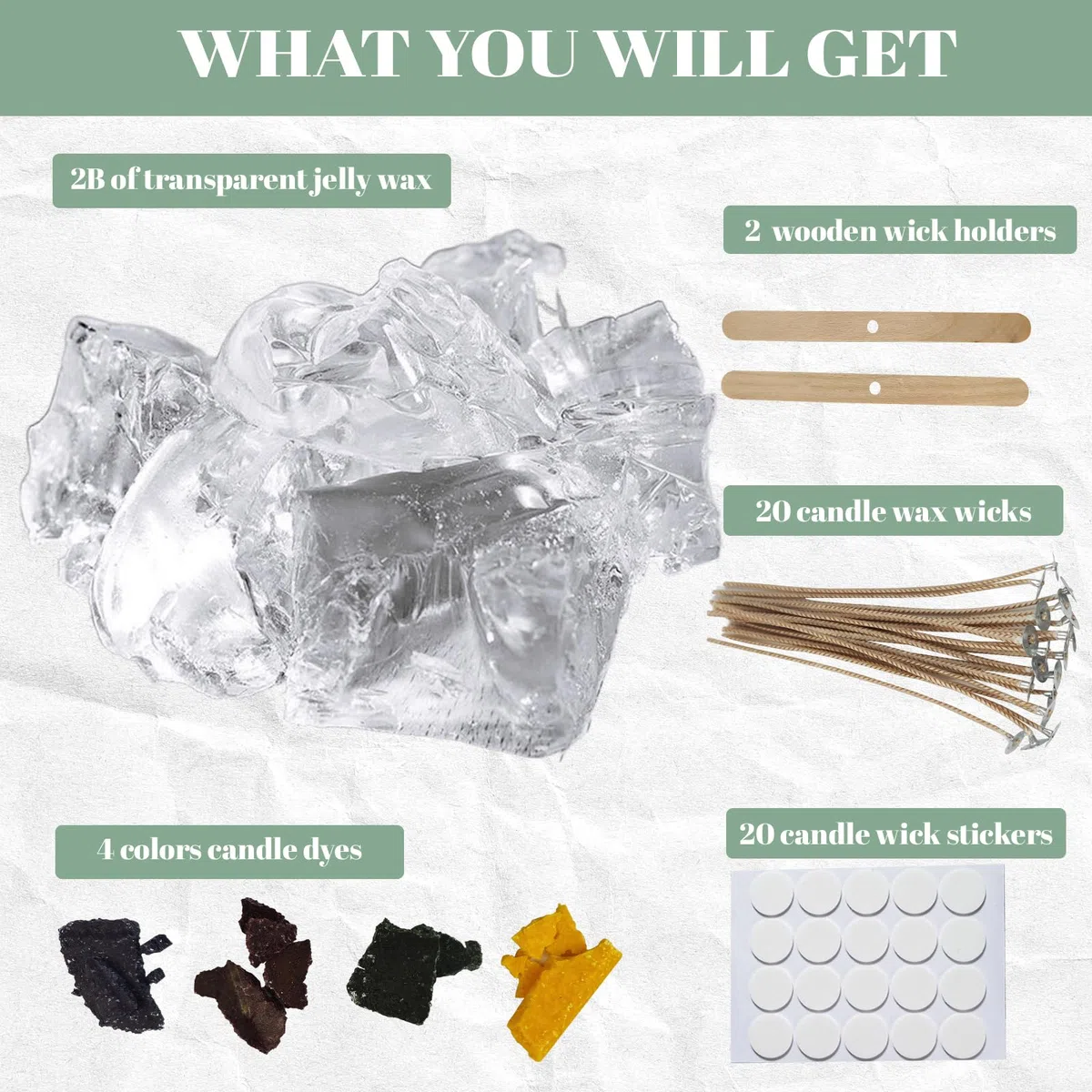 CoolCrafts 900g Cera de GleTransparente con Mecha Kit Gel de Vela para Hacer Velas de Decoración